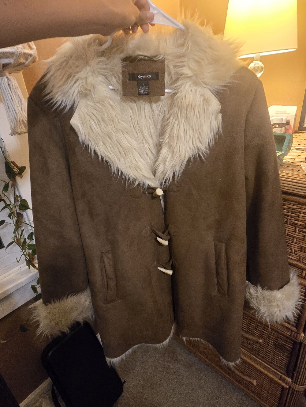 Style & Co. Faux Fur Coat in Light Beige